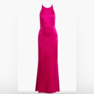 Alice + Olivia Satin Halter Maxi Dress in Blush Peach